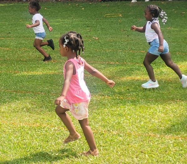 Young girl skipping. 