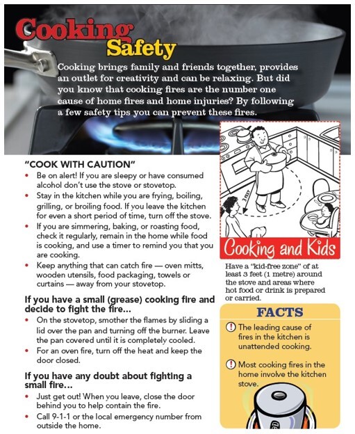 Cooking Safety Flyer. All information on this flyer is listed above.