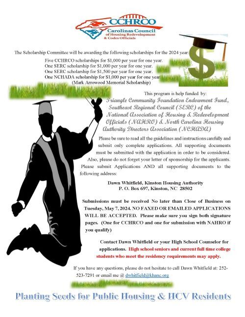 2024 CCHRCO Scholarship Flyer, the information on this flyer is in the text above. 