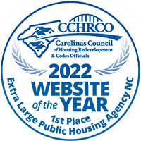 Carolinas Council of Housing Redevelopment & Codes Officials 2022 first place award for Extra Large Public Housing Agency NC.